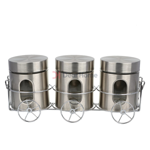 Stainless 3 Pcs Jars + Roller Stand Kitchenware