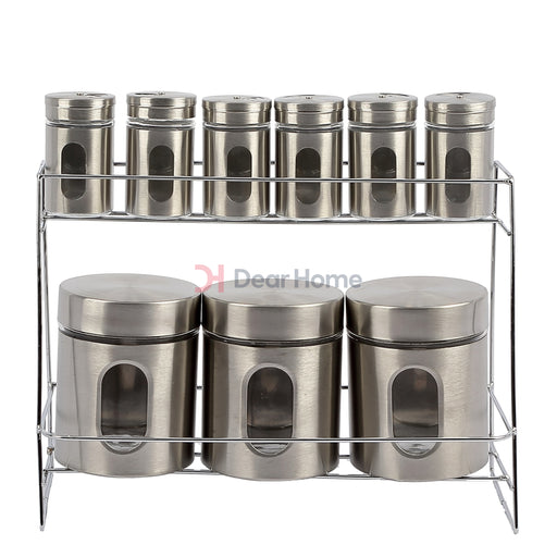 Stainless 9 Pcs Spice Set With Stand Kitchenware
