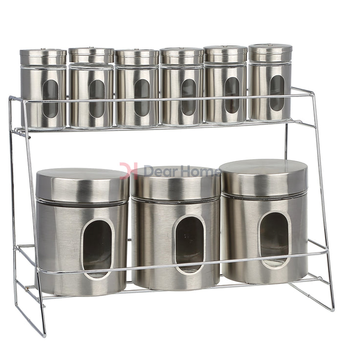 Stainless 9 Pcs Spice Set With Stand Kitchenware