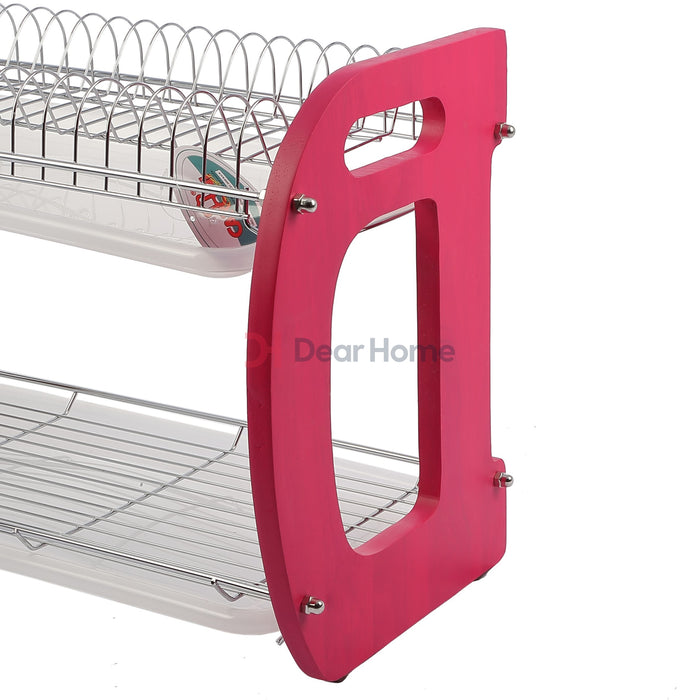 Stainless Dish Rack With Wood Sides Kitchenware