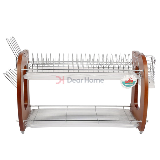 Stainless Dish Rack With Wood Sides Kitchenware