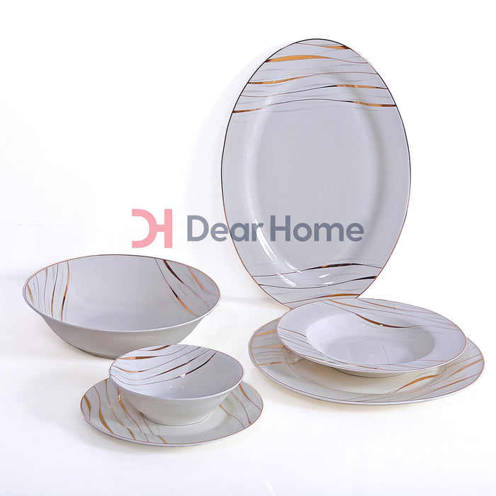 White and Gold Strip Deluxe 26 PCS Dinner Set