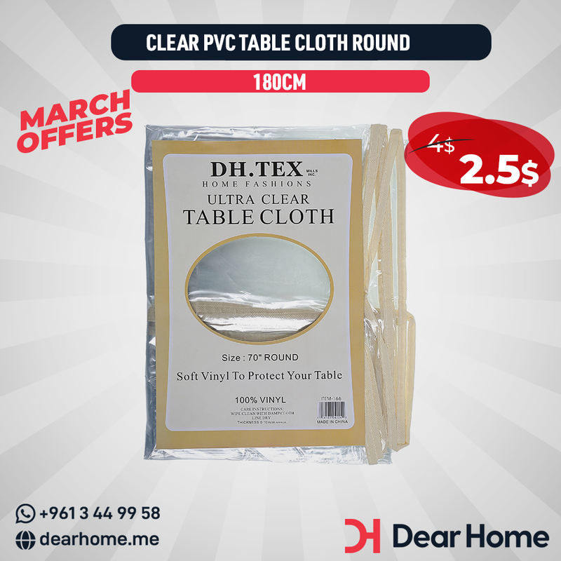 Heavy Duty Clear PVC Table Cloth Protector 100% Waterproof Round 180Cm
