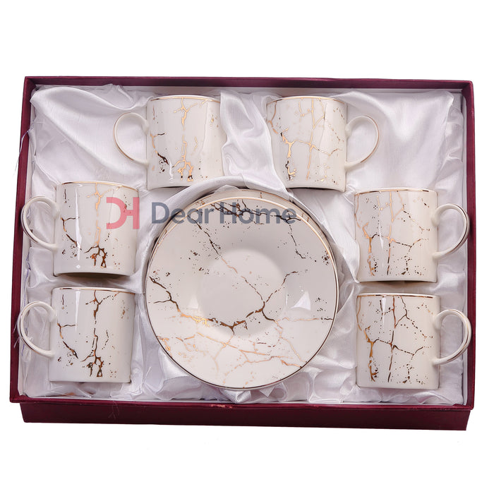 WHITE MARBLE DELUXE COFFEE CUP 6+6 PCS