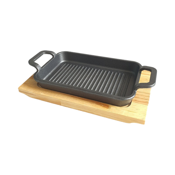 STEAK CAST IRON SIZZLER WITH WOOD BASE