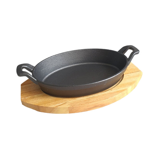 STEAK CAST IRON SIZZLER WITH WOOD BASE