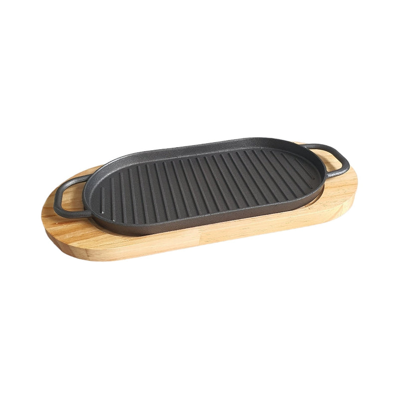 STEAK CAST IRON SIZZLER WITH WOOD BASE