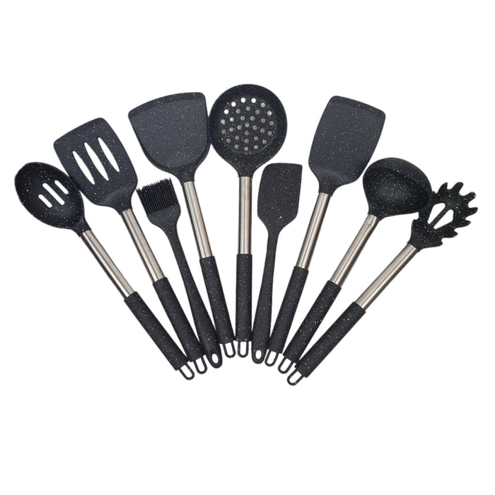 BLACK 10PCS GRANITE UTENSIL SET SS HANDLE X435