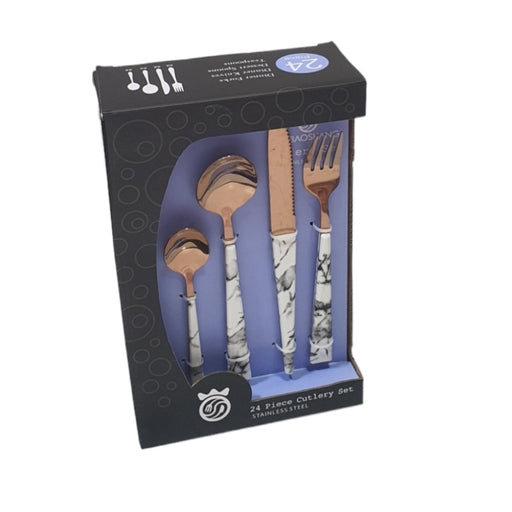 24PCS ROSE GOLD CUTLERY SET WHITE HANDLE