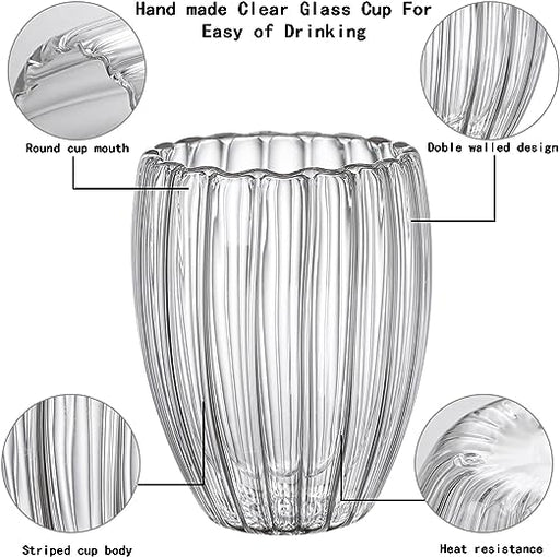 DOUBLE WALL RIBBED GLASS CUP 350ML  X549