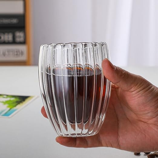 DOUBLE WALL RIBBED GLASS CUP 350ML  X549