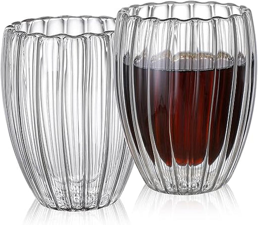 DOUBLE WALL RIBBED GLASS CUP 350ML  X549