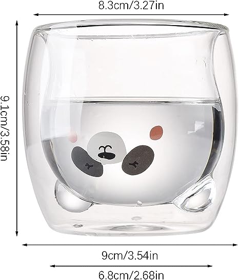 DOUBLE WALL GLASS MUG PANDA SHAPE 280ML