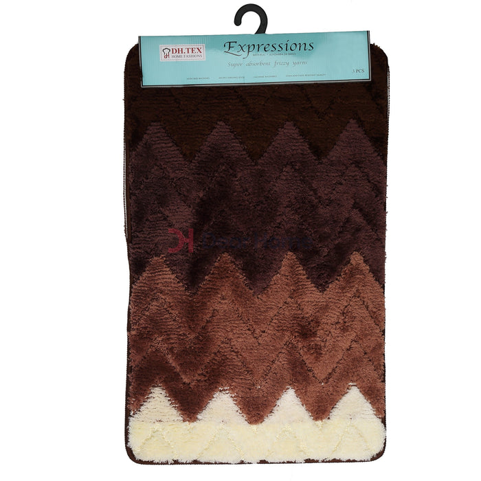 Zigzag 3Pcs Bath Mat Set 50*80Cm Brown Bathware