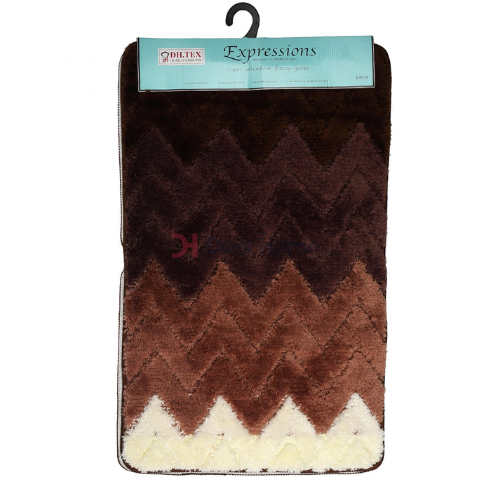 Zigzag 4Pcs Bath Mat Set 50*80Cm Brown Bathware